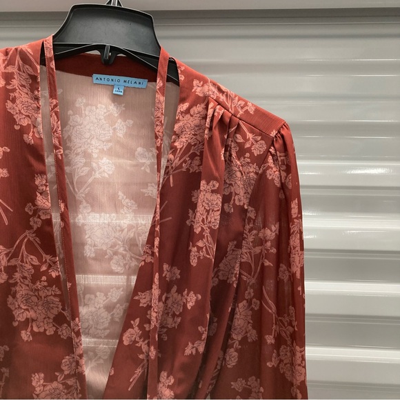 ANTONIO MELANI Burgundy Floral Wrap Blouse - Picture 3 of 11